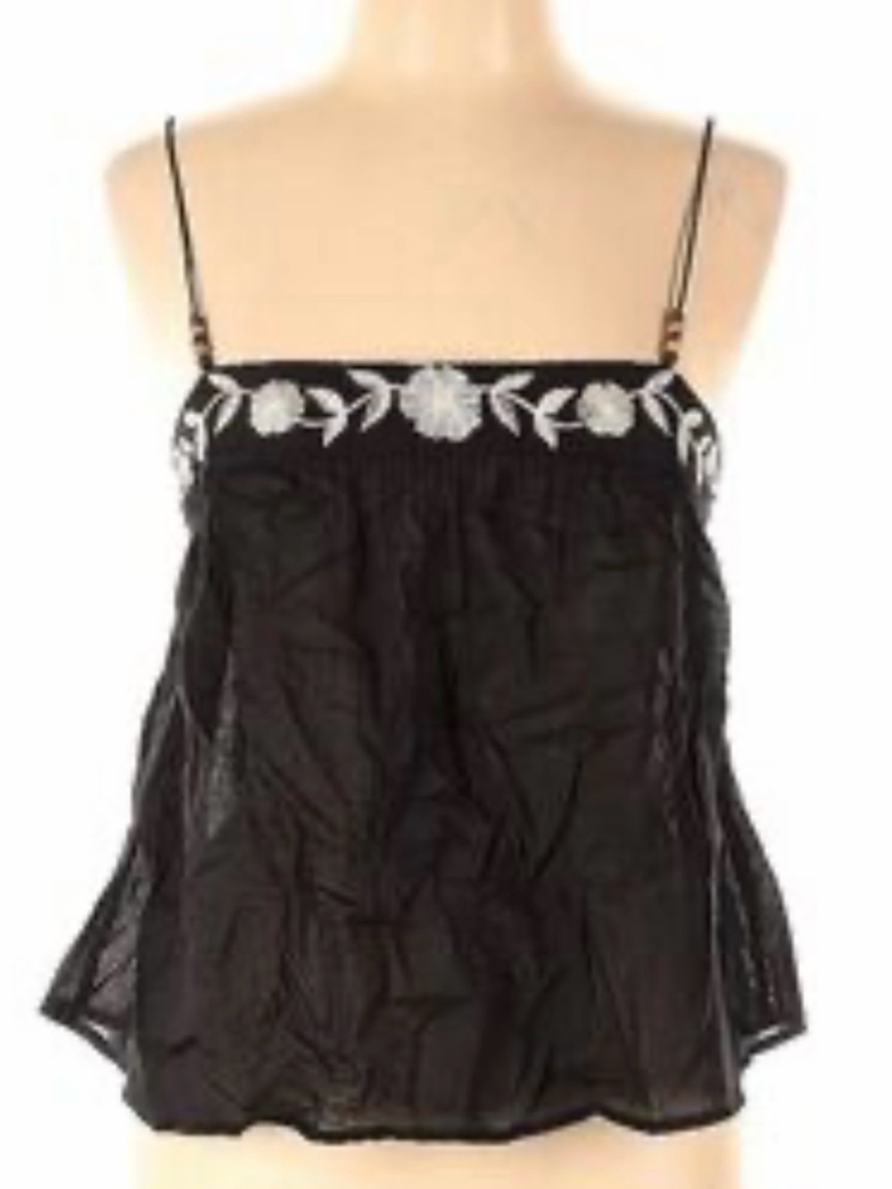 Love Notes Black Camisole with White Floral Embroidery